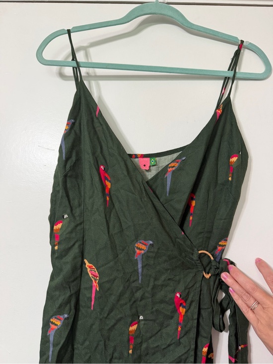 FARM Rio Dresses & Skirts - FARM Rio Green Wrap Dress with Multicolored Parrot Print